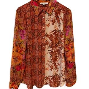 Rose + Olive Floral Button Up Shirt Blouse - Large